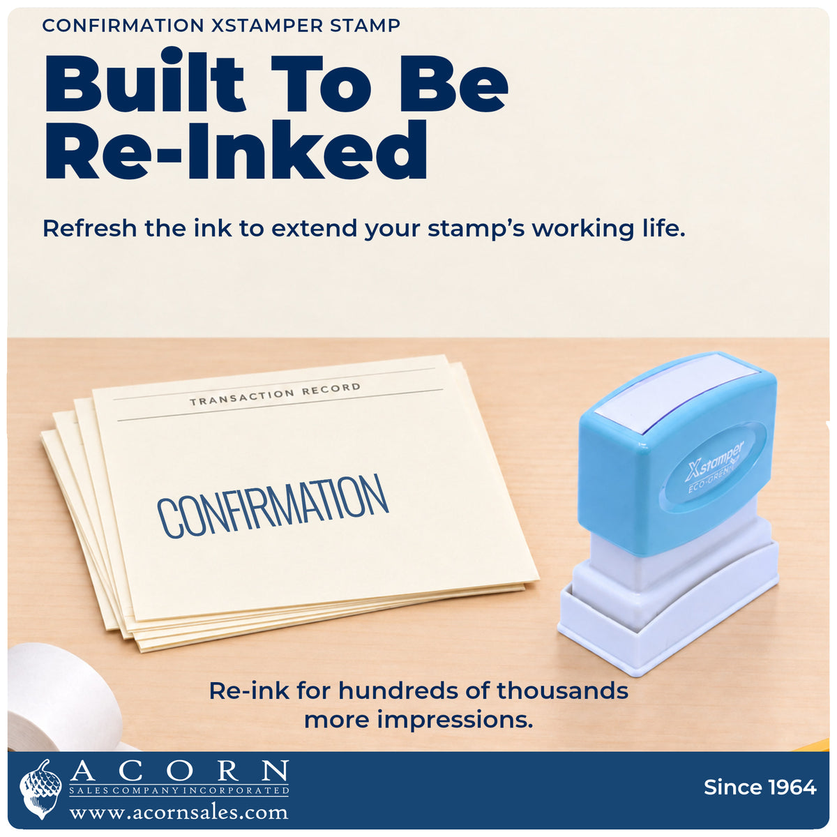 Re-inkable pre-inked build of the Confirmation Stamp shown in detail
