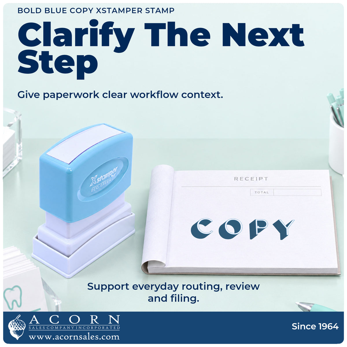 Office workflow showing where the "Copy" stamp marks documents