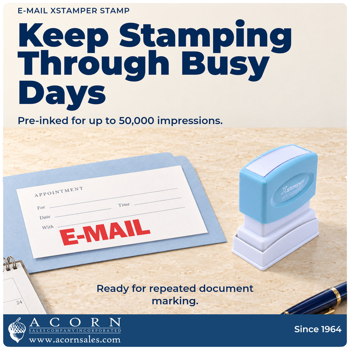 Re-inkable pre-inked build of the E-Mail Office Stamp shown in detail