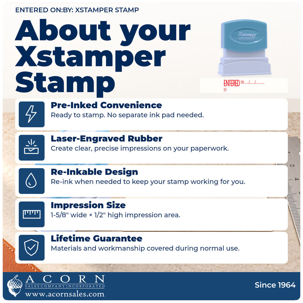 About your Entered On: By: Stamp: Xstamper 1822 pre-inked stock stamp facts