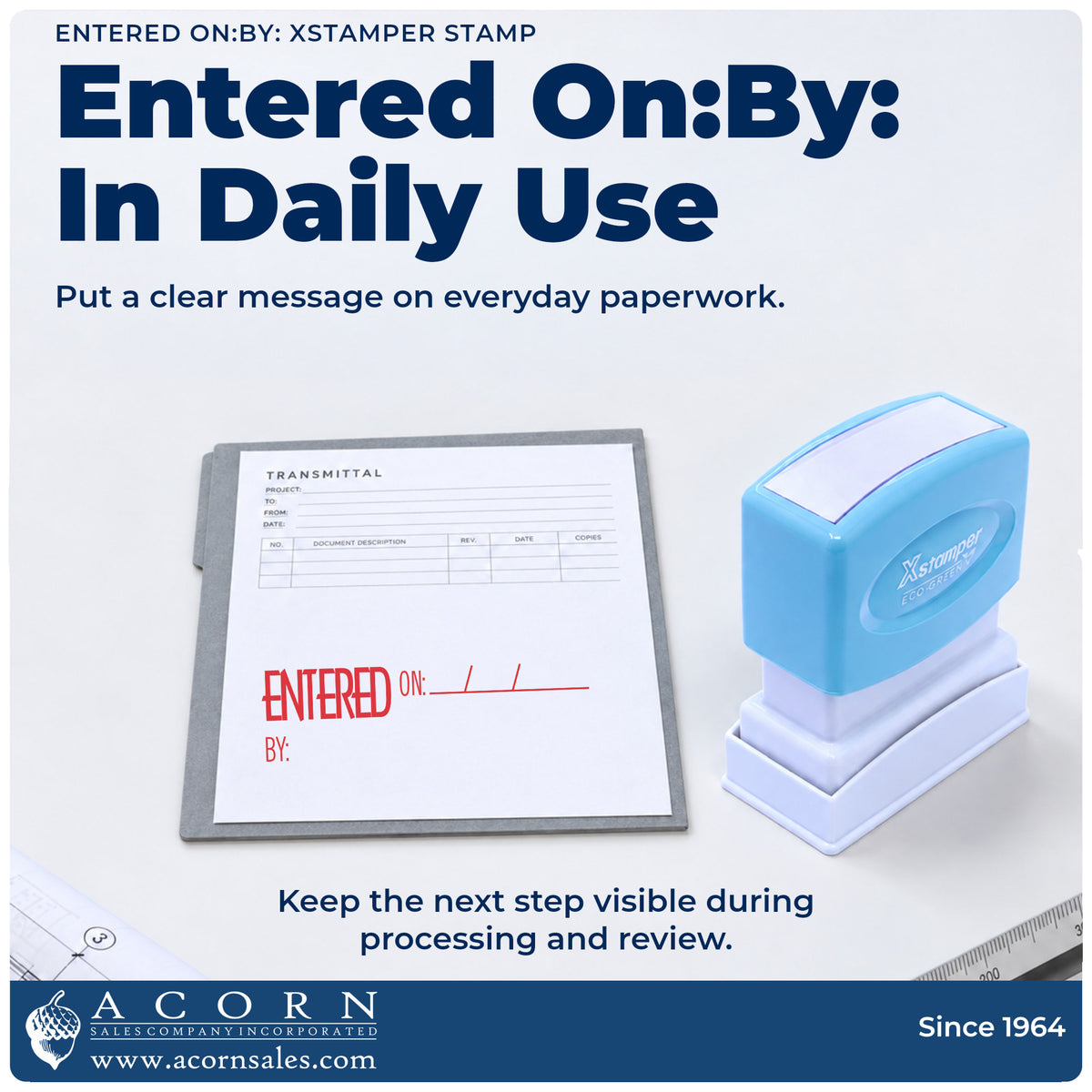 Entered On: By: Stamp being pressed to leave an imprint reading "Entered on: by:"