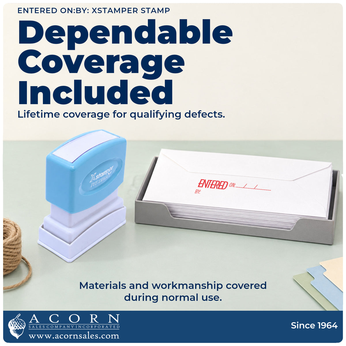 Lifetime guarantee graphic shown with the Entered On: By: Stamp from Acorn Sales