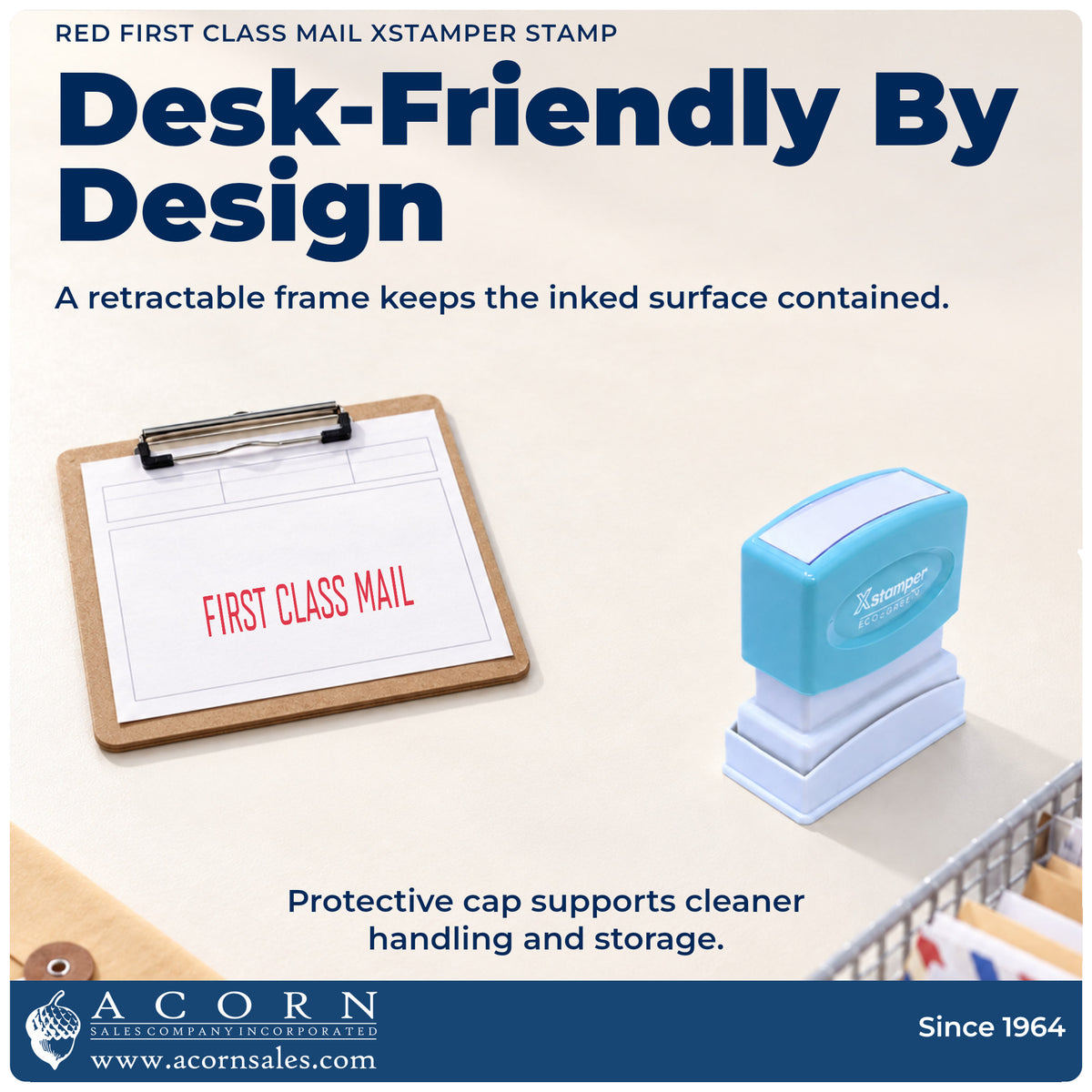 Features of the First Class Mail Stamp For Mail Processing – Red Pre-Inked Xstamper: pre-inked Xstamper 1129, 1/2 x 1-5/8...