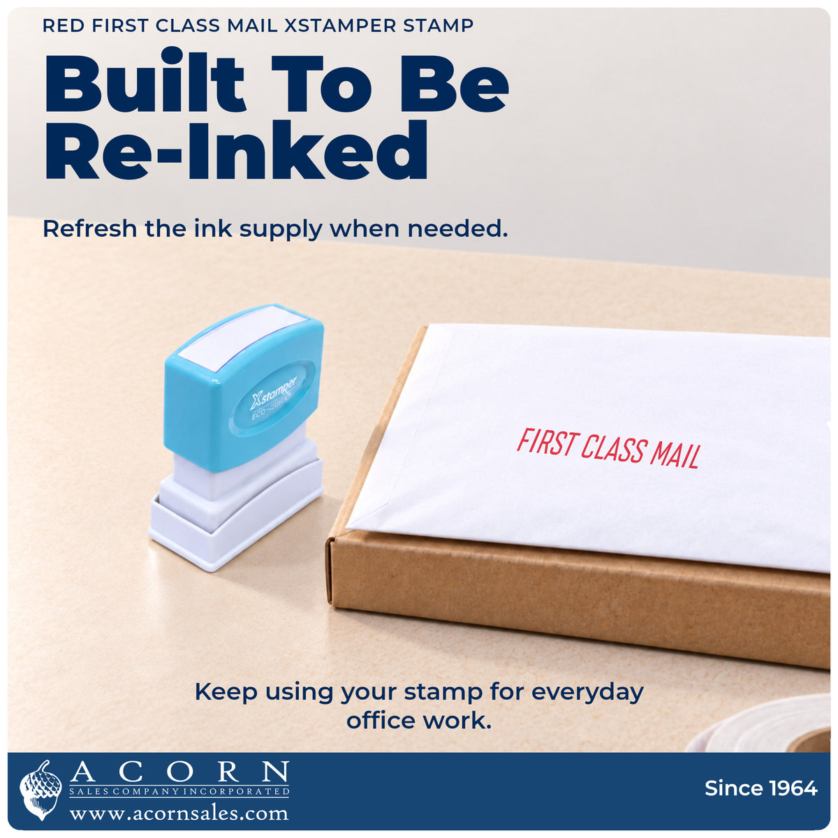 Re-inkable pre-inked build of the First Class Mail Stamp For Mail Processing – Red Pre-Inked Xstamper shown in detail