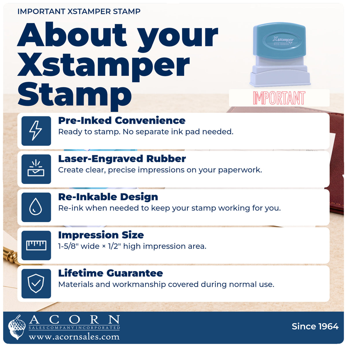 About your Important Stamp: Xstamper 1007 pre-inked stock stamp facts