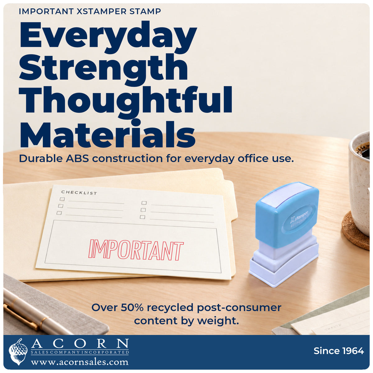 Features of the Important Stamp: pre-inked Xstamper 1007, 1-5/8 x 1/2 in imprint