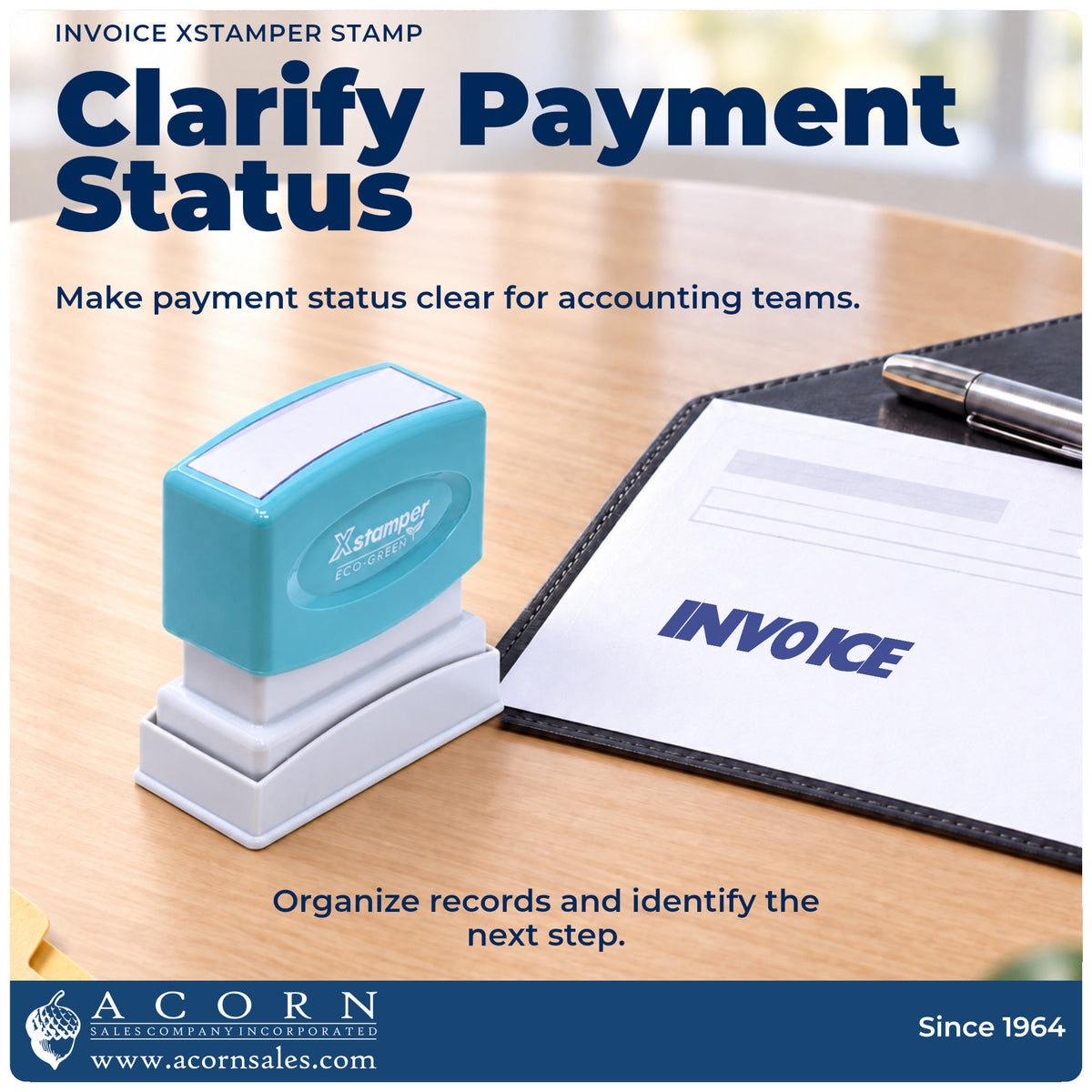 Office workflow showing where the "Invoice" stamp marks documents
