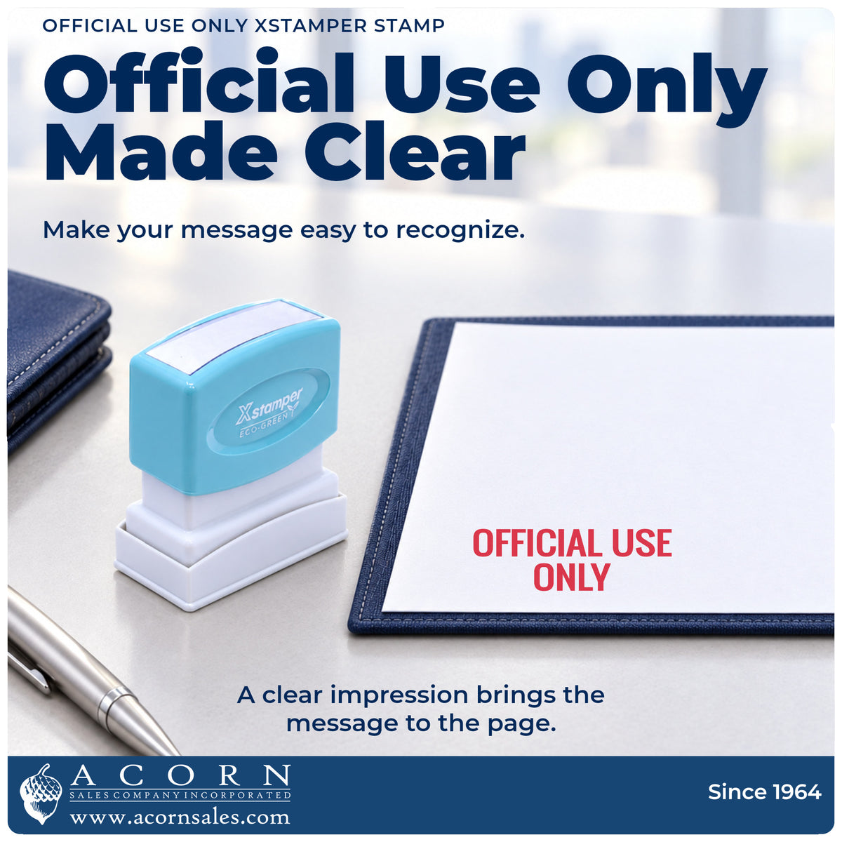 "Official use only" imprint on office paperwork beside the Xstamper Official Use Only Document Stamp