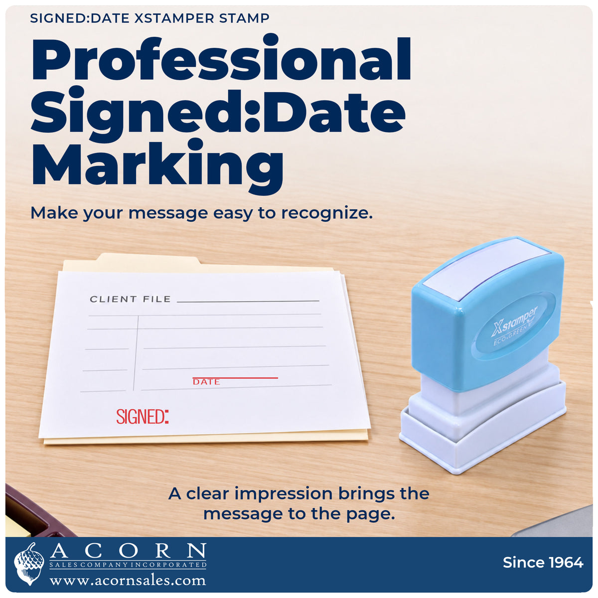 "Signed: date" imprint on office paperwork beside the Signed: Date Text Stamp