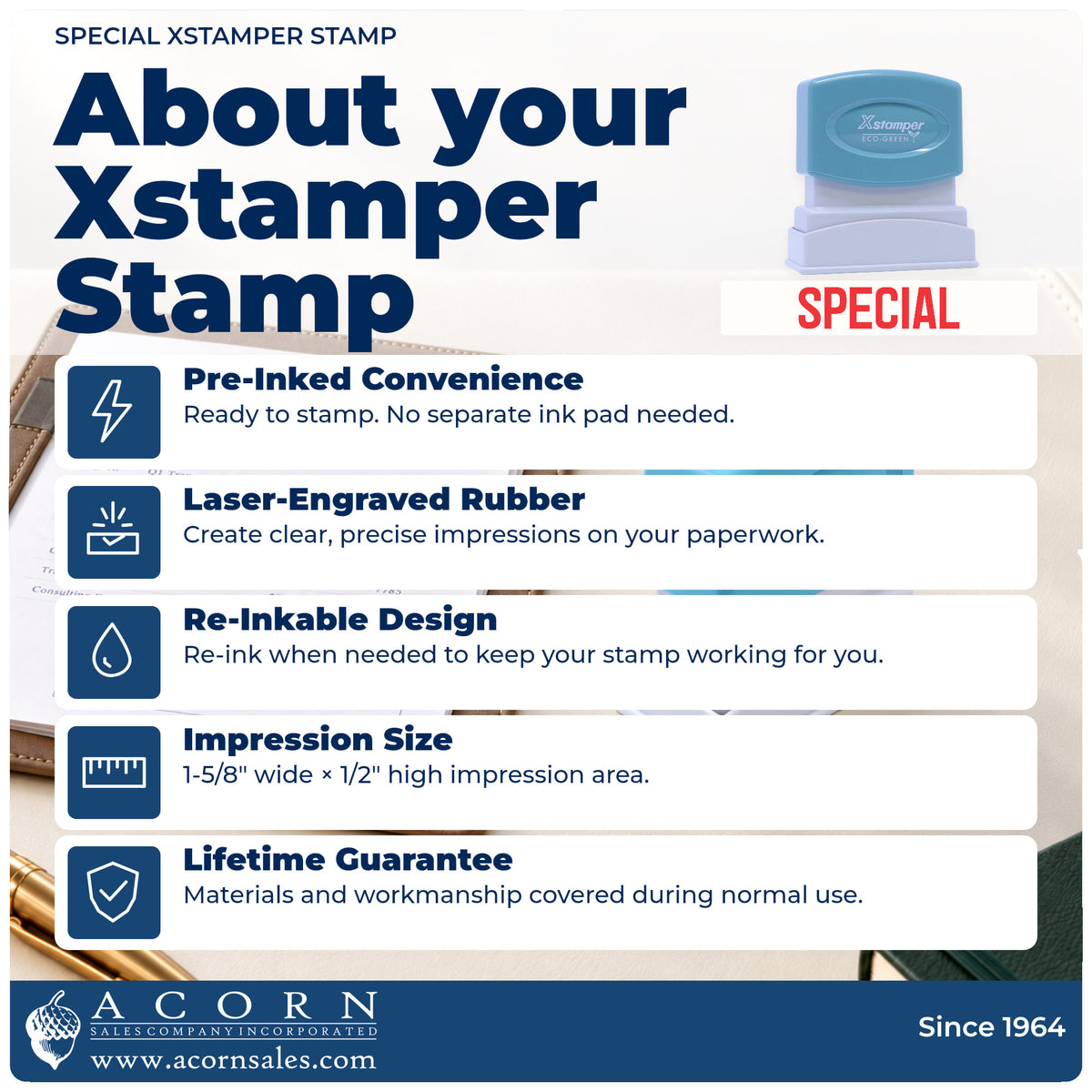 About your Xstamper Special Stamp: Xstamper 1035 pre-inked stock stamp facts