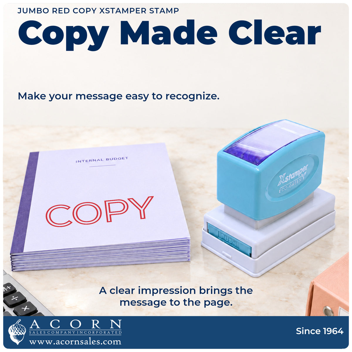 "Copy" imprint on office paperwork beside the Jumbo Red Copy Stamp