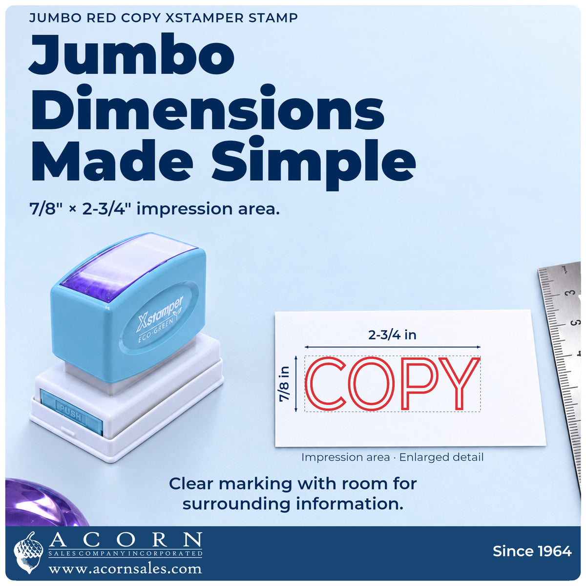 Impression size guide: the "Copy" imprint measures 7/8 x 2-3/4 in