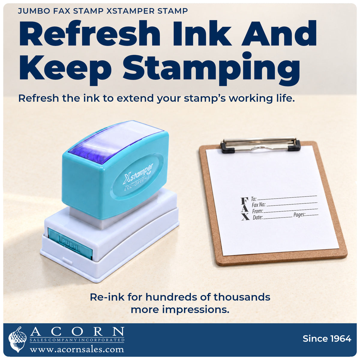 Re-inkable pre-inked build of the Fax Stamp – Jumbo Pre-Inked Xstamper shown in detail