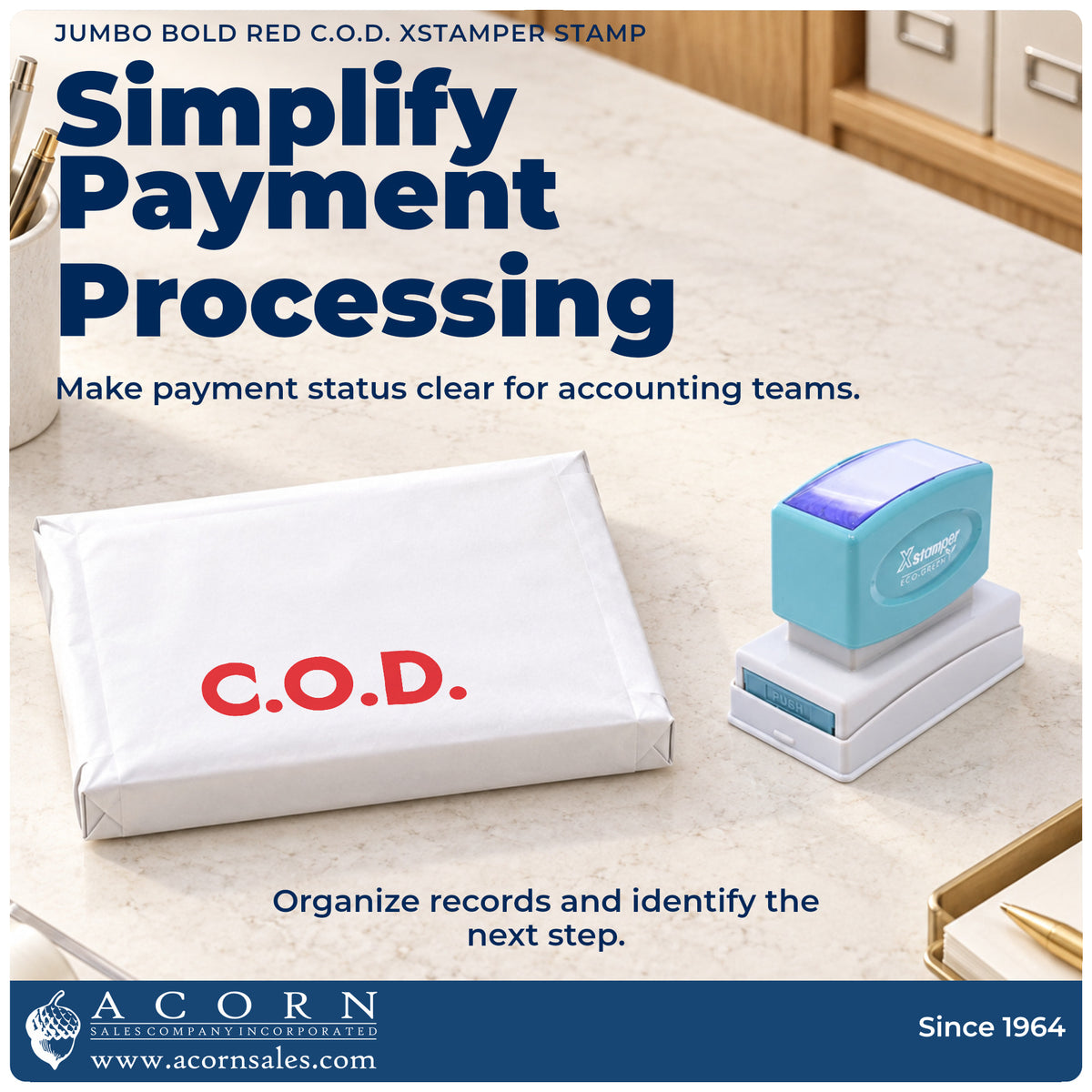 Office workflow showing where the "C.O.D." stamp marks documents