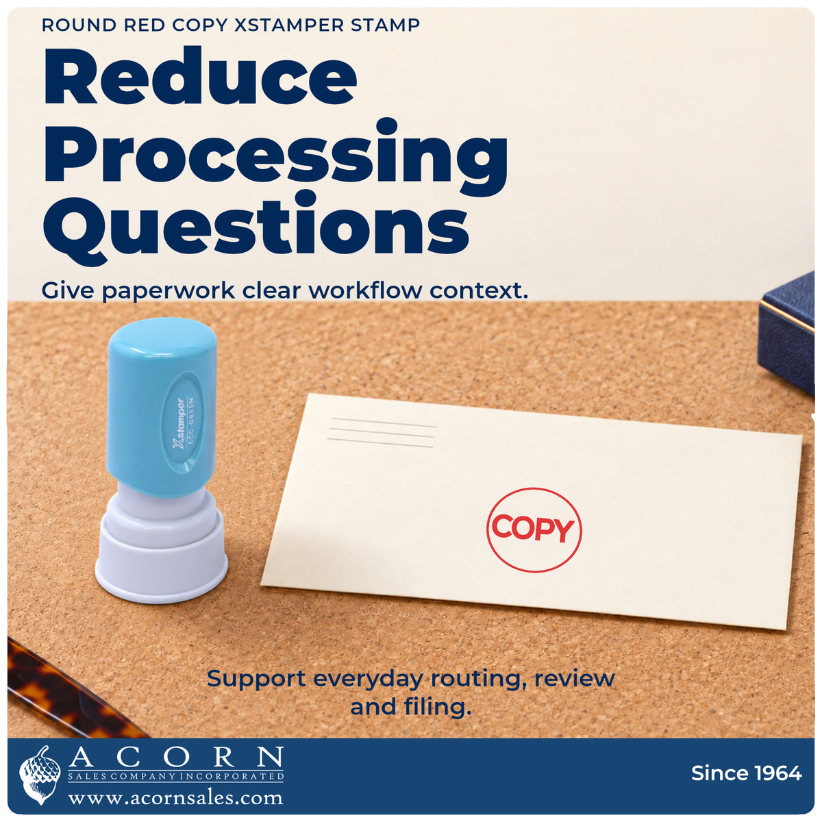 Office workflow showing where the "Copy" stamp marks documents