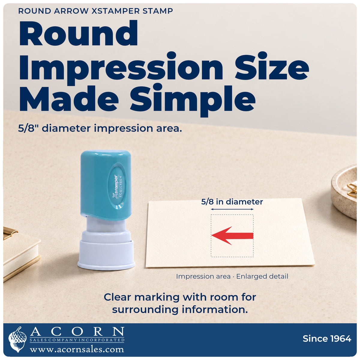 Impression size guide: the "Arrow" imprint measures 5/8 in diameter