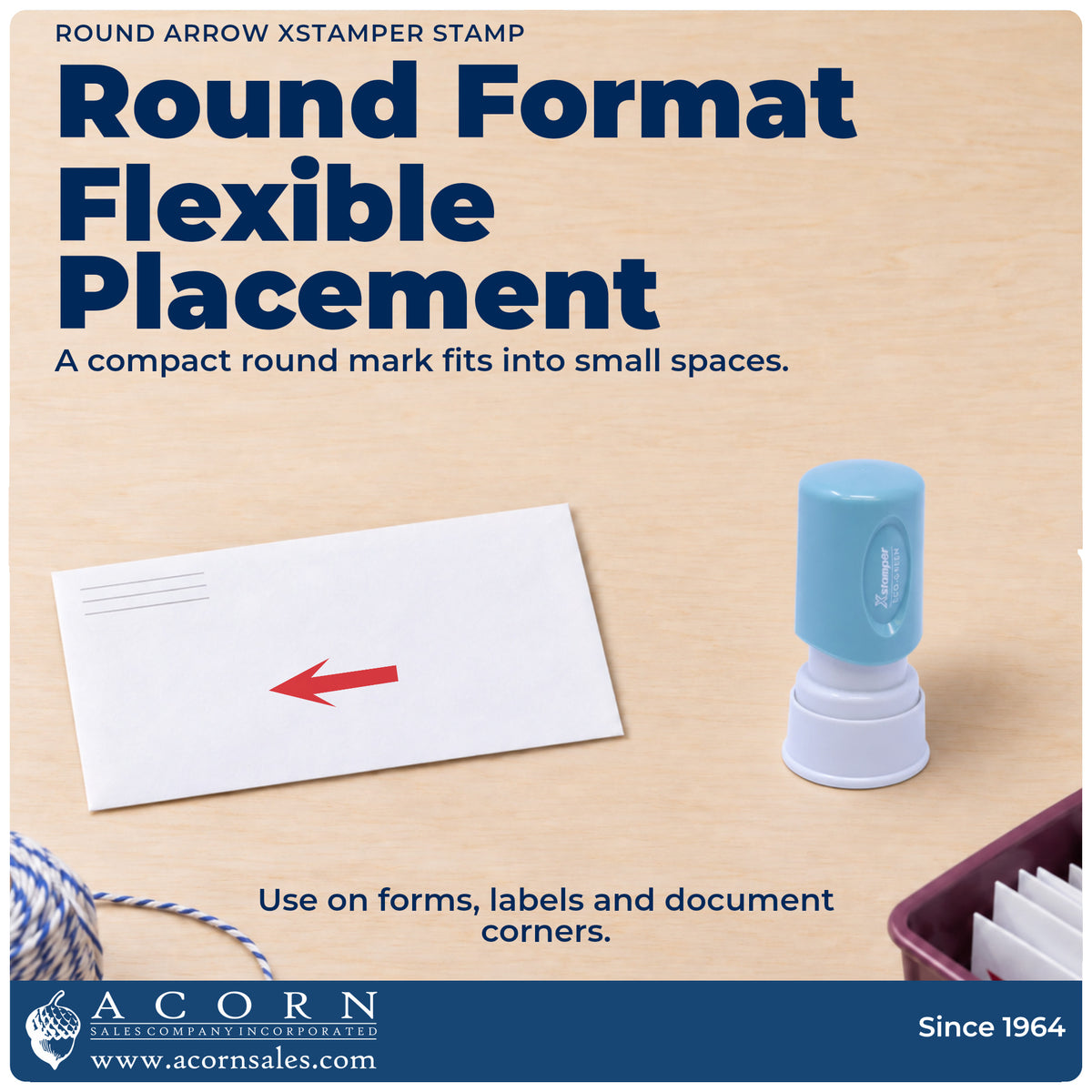 Features of the Arrow Stamp For Schoolwork – Round Pre-Inked Xstamper: pre-inked Xstamper 11364, 5/8 in diameter imprint