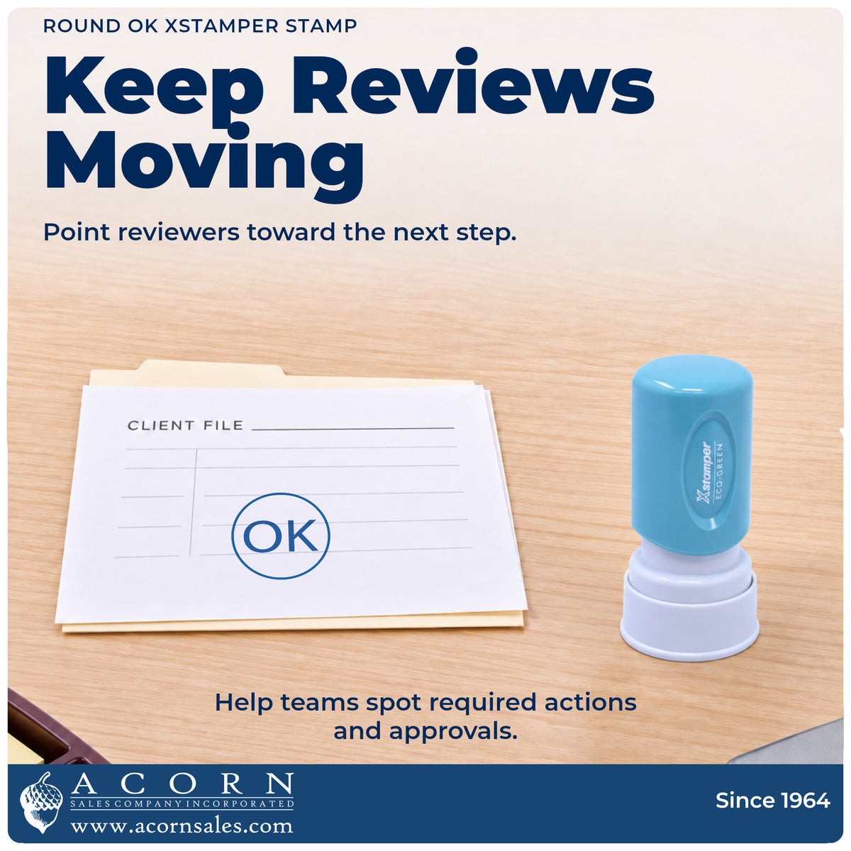 Office workflow showing where the "OK" stamp marks documents