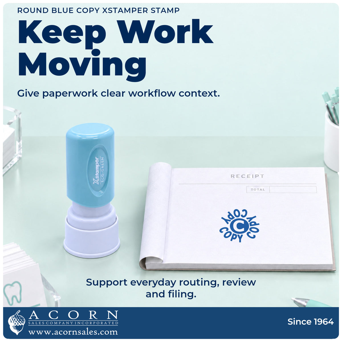 Office workflow showing where the "Copy" stamp marks documents