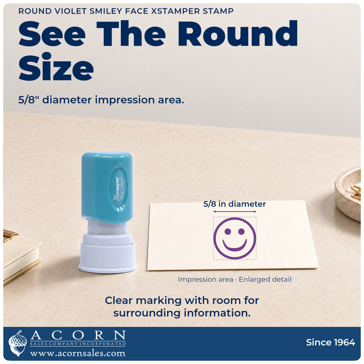 Impression size guide: the "Smiley face" imprint measures 5/8 in diameter