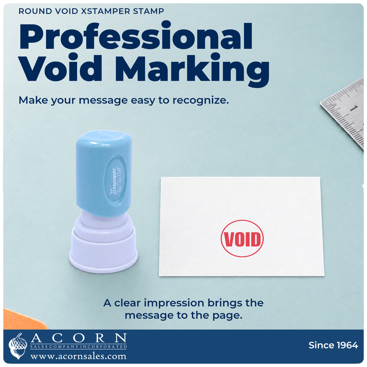 "Void" imprint on office paperwork beside the Round Void Document Stamp