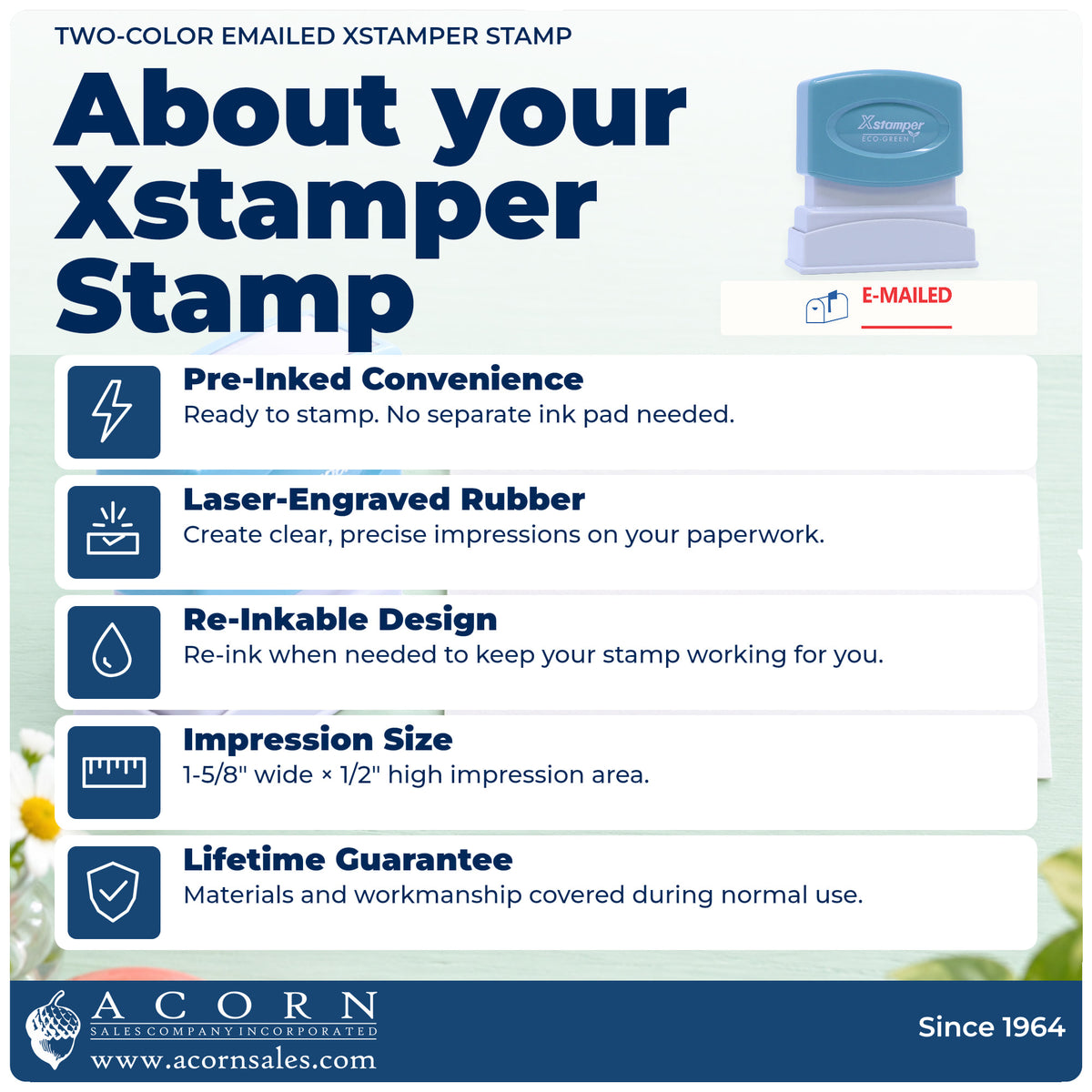 About your Xstamper Emailed Office Stamp: Xstamper 2025 pre-inked stock stamp facts