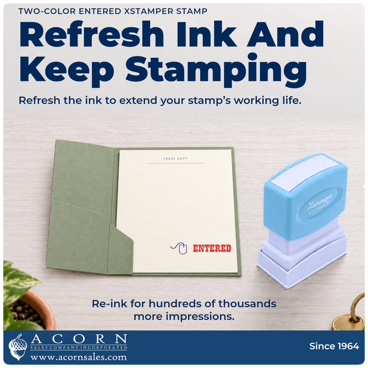 Re-inkable pre-inked build of the Two-Color Entered Stamp shown in detail