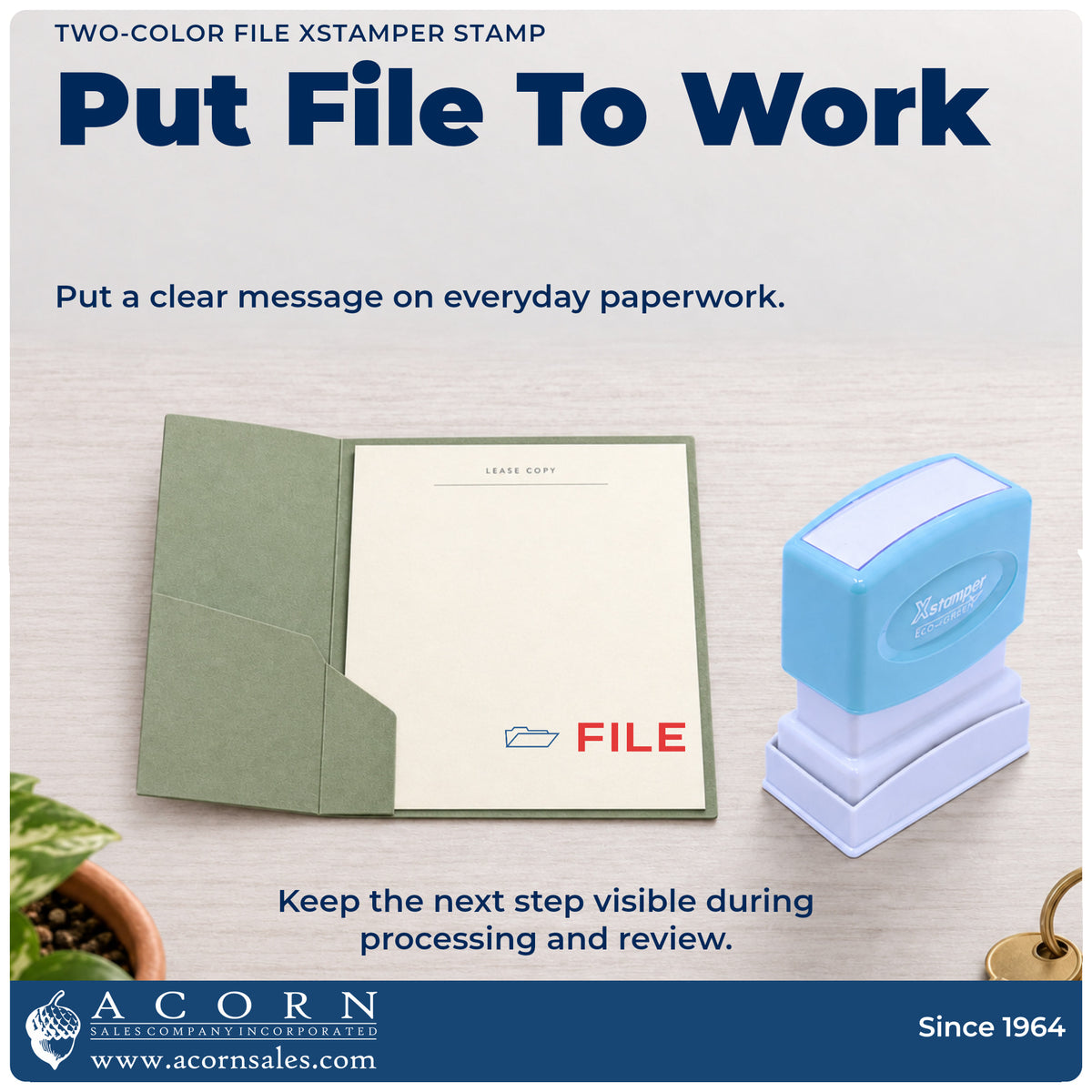 File Stamp being pressed to leave an imprint reading "File"