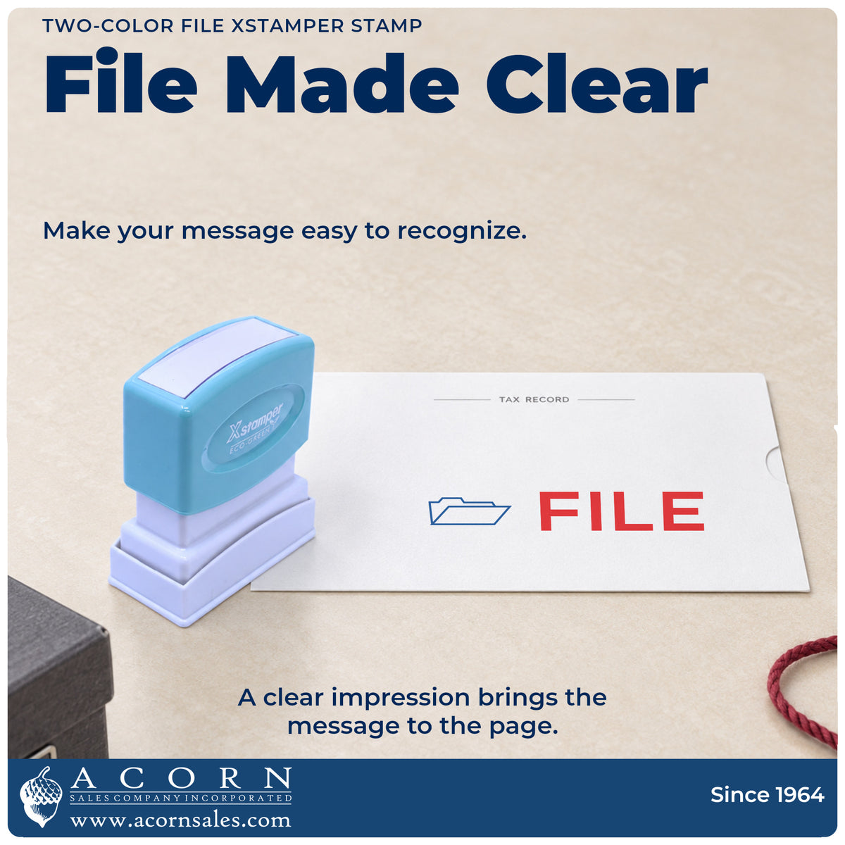 "File" imprint on office paperwork beside the File Stamp