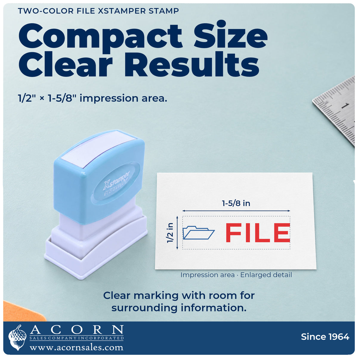 Impression size guide: the "File" imprint measures 1/2 x 1-5/8 in