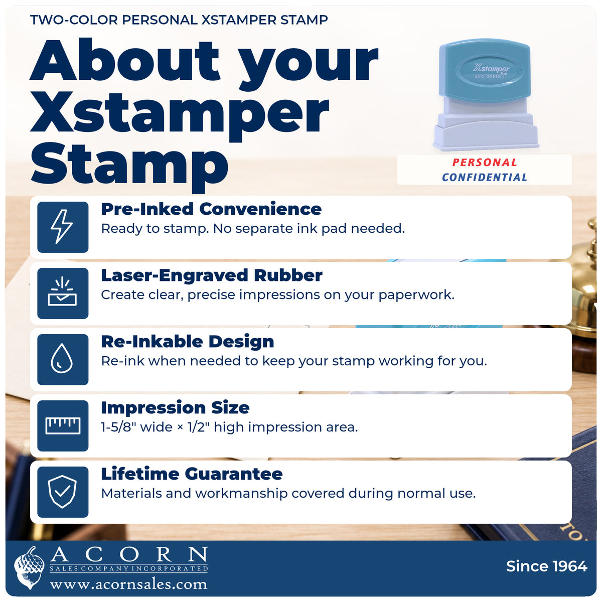 About your Xstamper Personal Document Stamp: Xstamper 2029 pre-inked stock stamp facts