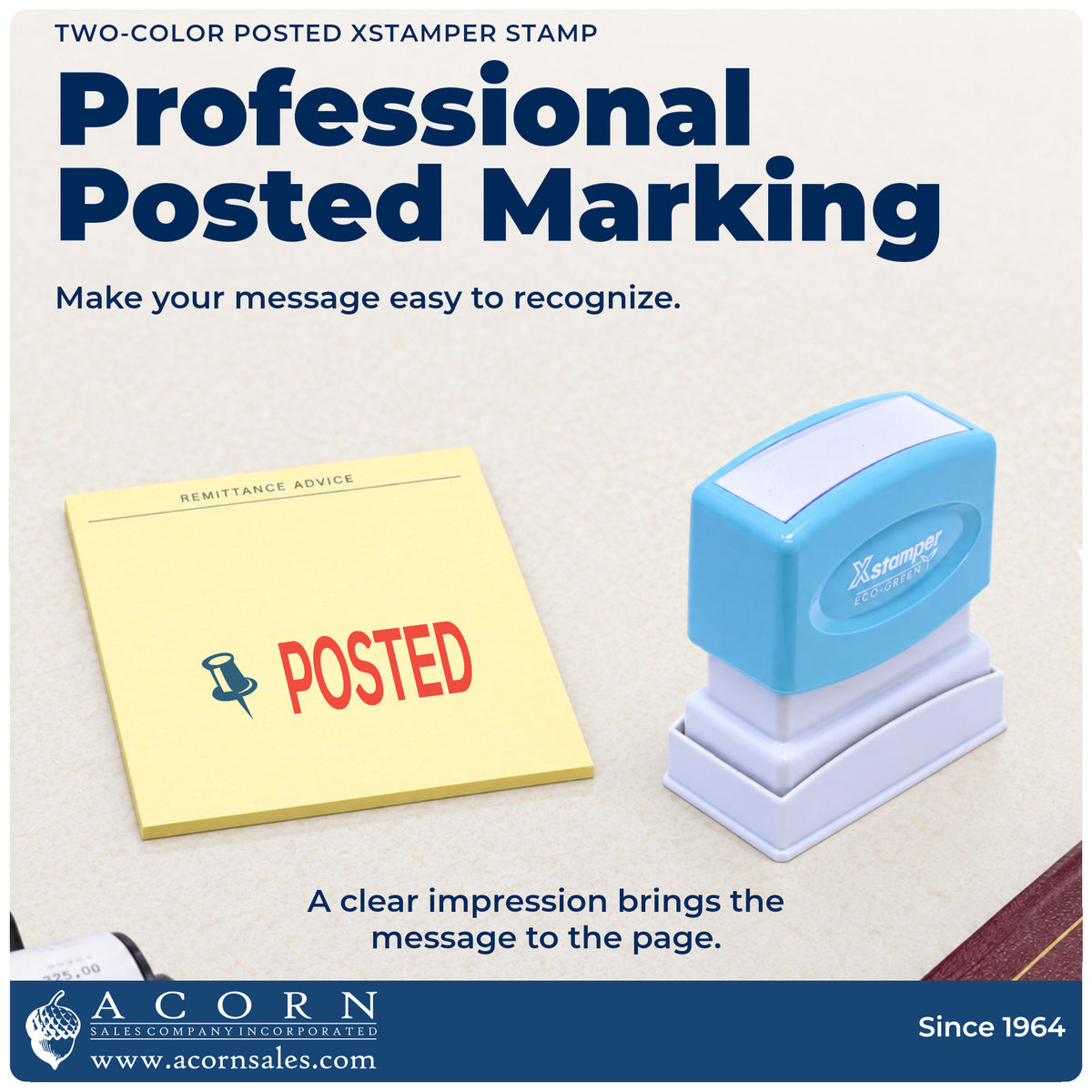 "Posted" imprint on office paperwork beside the Posted Stamp