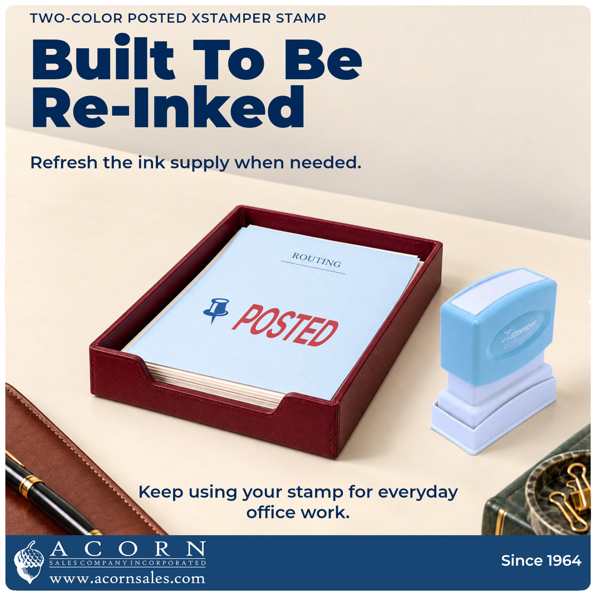 Re-inkable pre-inked build of the Posted Stamp shown in detail