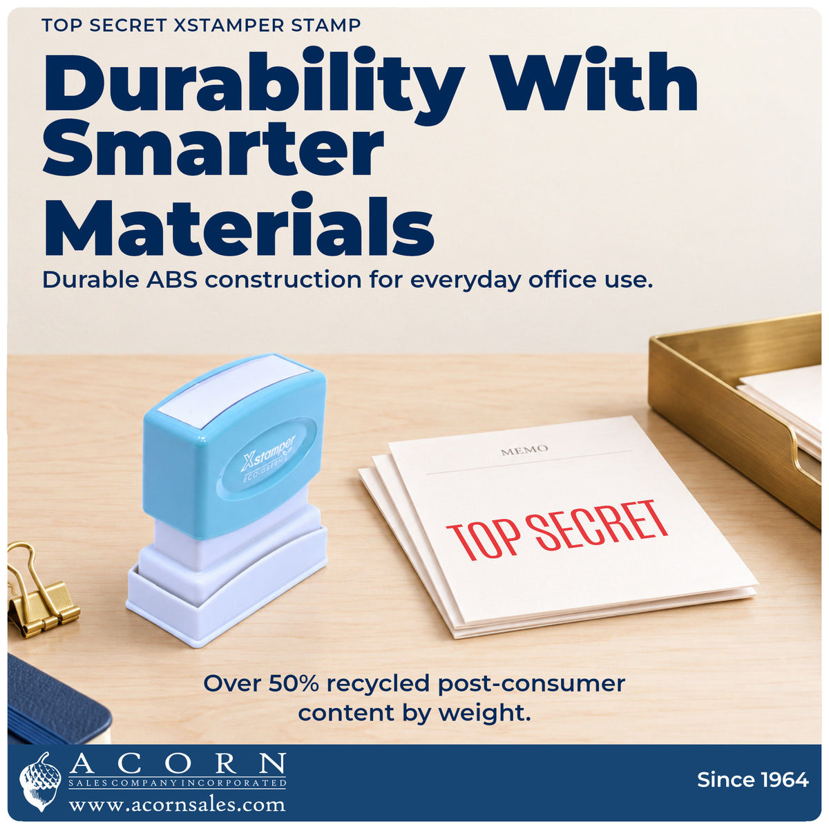 Features of the Top Secret Document Stamp: pre-inked Xstamper 1135, 1-5/8 x 1/2 in imprint