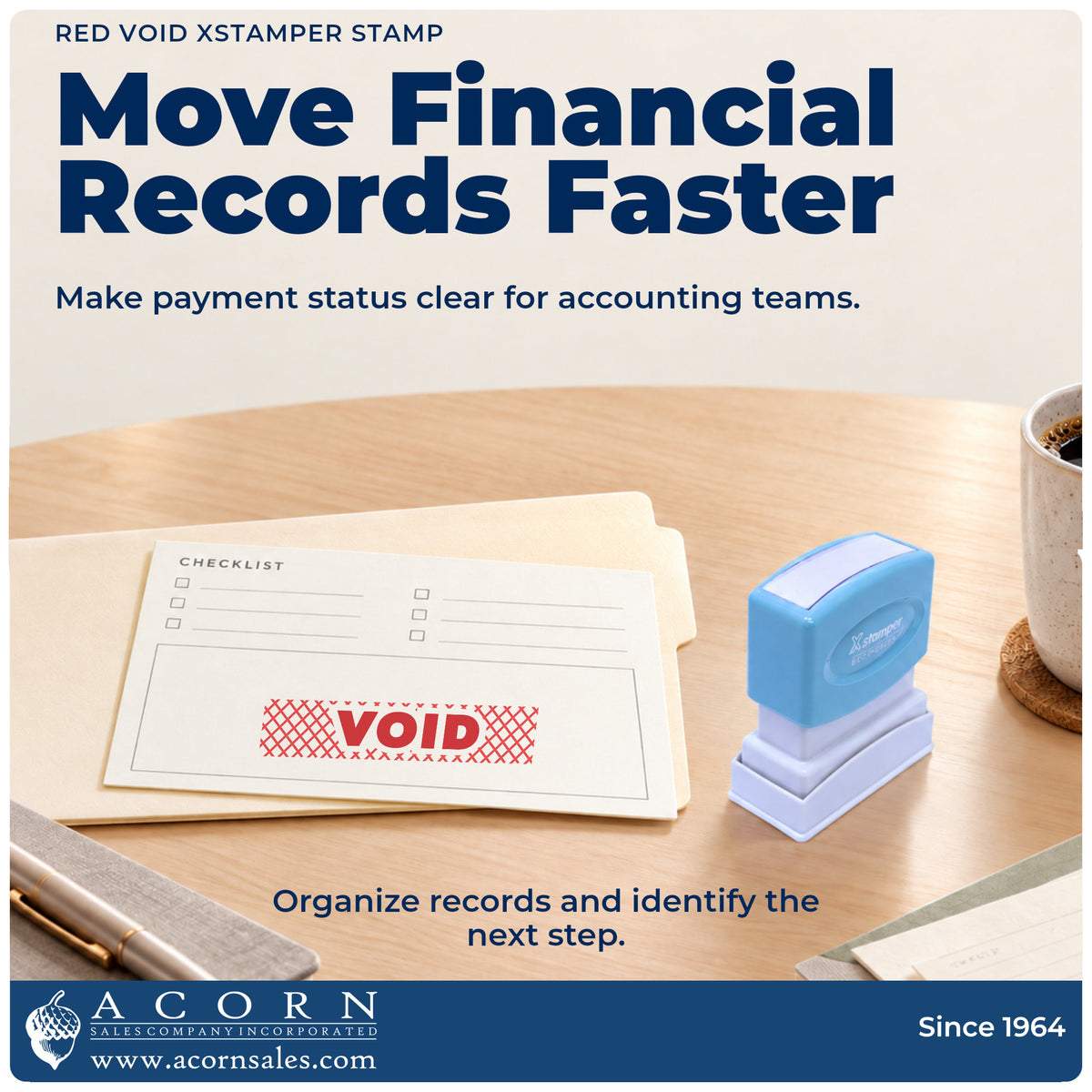 Office workflow showing where the "Void" stamp marks documents