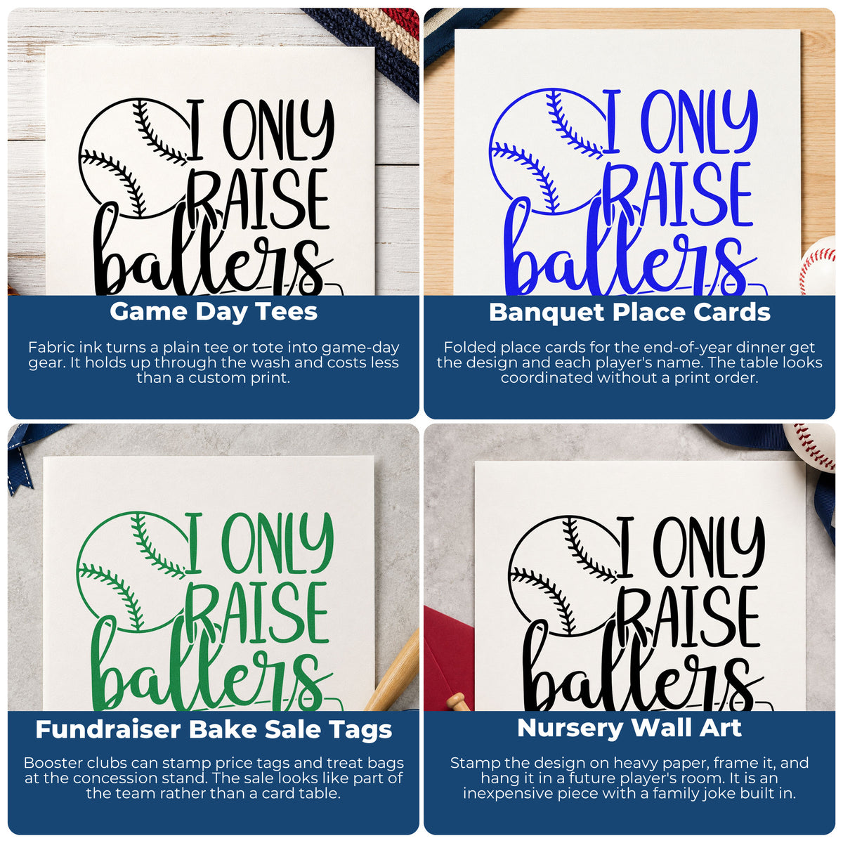 Baseball rubber stamps used for journals, flyers, kids' crafts, and handmade products to personalize sports-themed projects.