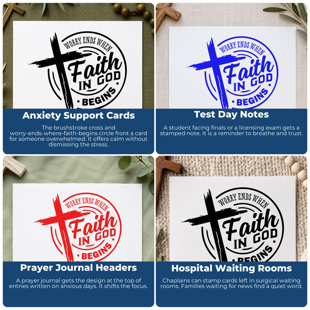 Collage of Christian rubber stamps for Bible journaling, prayer cards, scrapbooking, and church event favors.