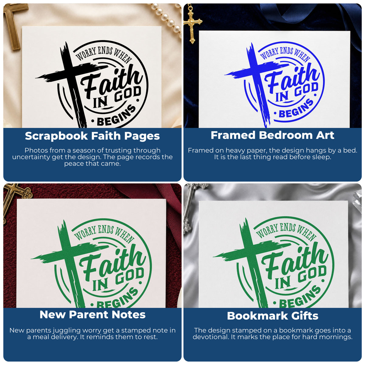 Christian rubber stamps for gift tags, faith mail art, planners, and Sunday school crafts with Bible verses and inspirational words.
