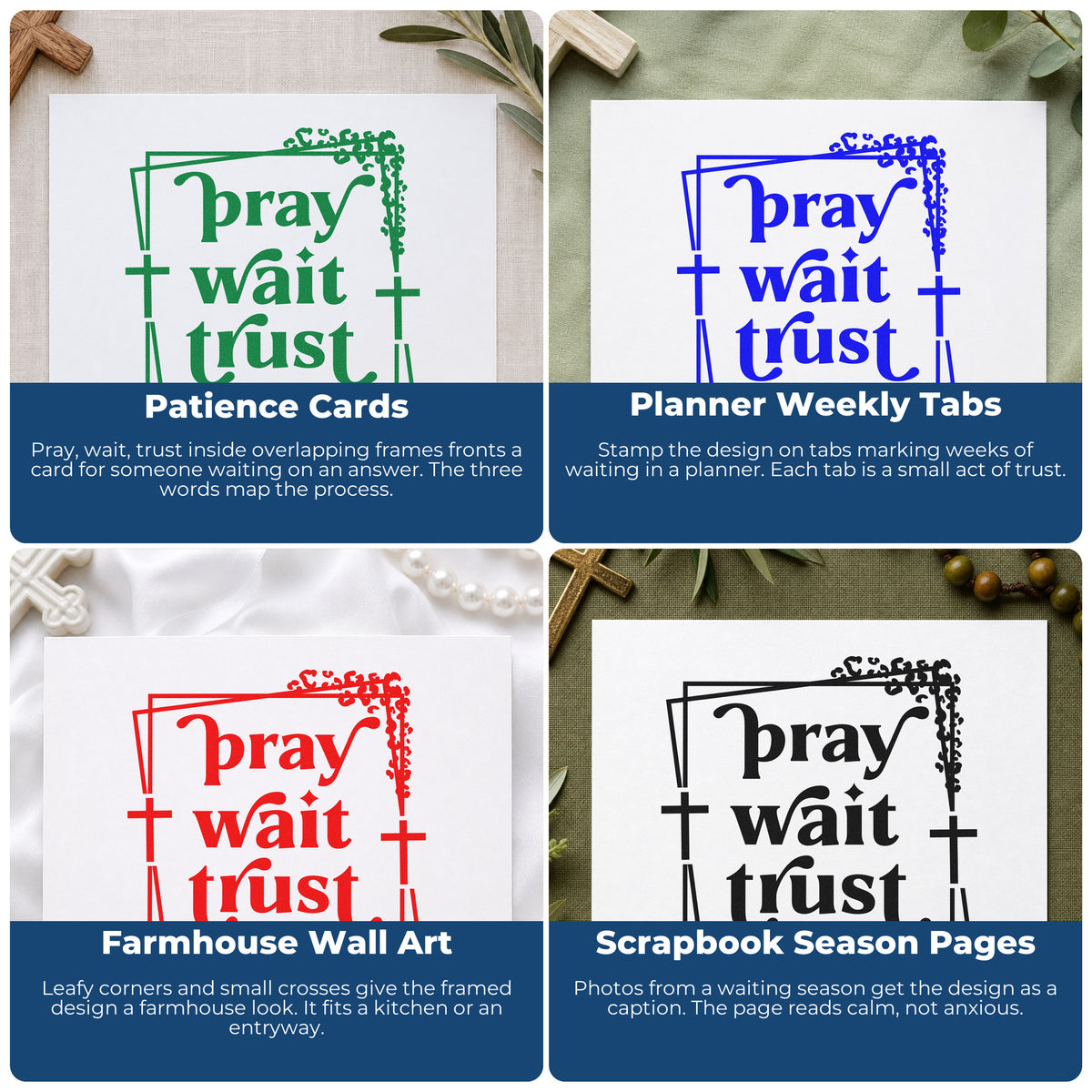 Christian rubber stamp ideas for Bible journaling, faith scrapbooking, prayer cards, and church event favors.