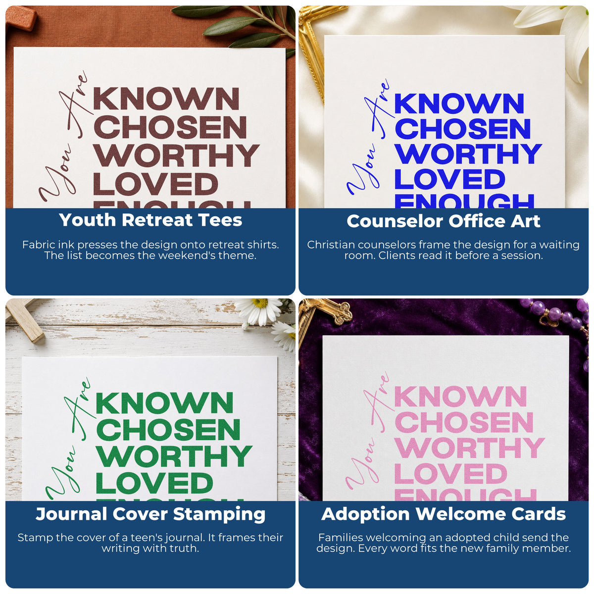 Christian rubber stamp ideas for gift tags, mail art, planners, and Sunday school crafts with Bible verses and faith messages.