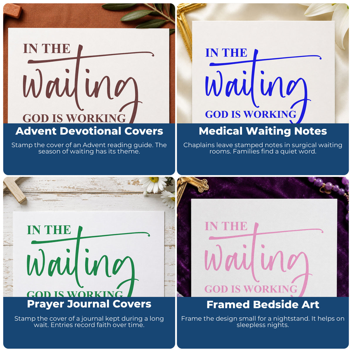 Faith-based rubber stamps for gift tags, Bible verse mail art, planners, and Sunday school crafts.