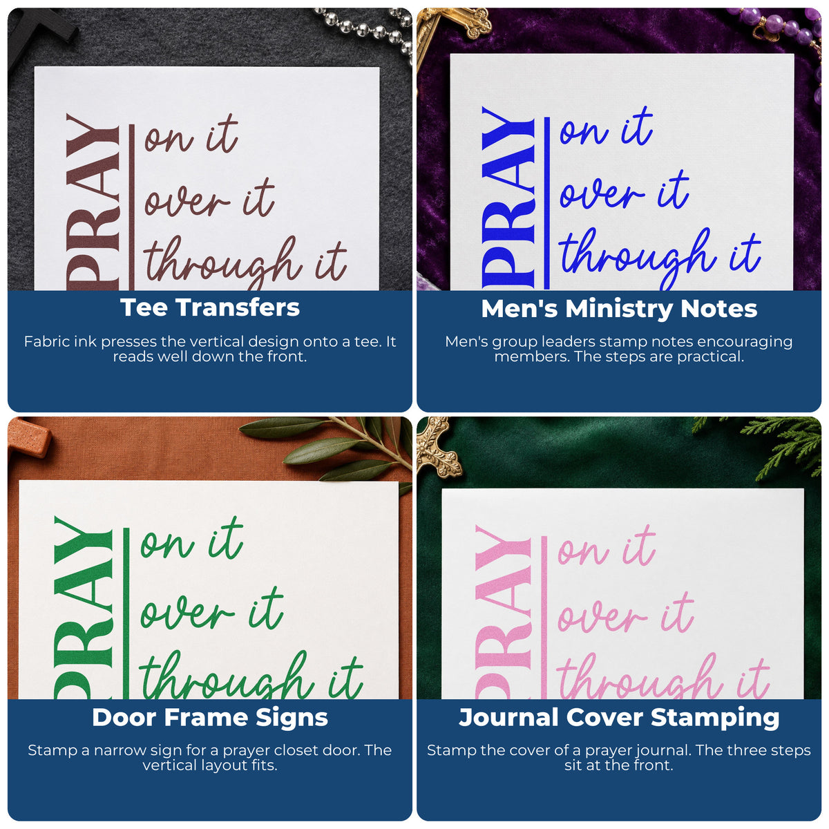 Christian rubber stamp ideas for gift tags, faith mail art, planners, and Sunday school crafts with Bible verse designs.