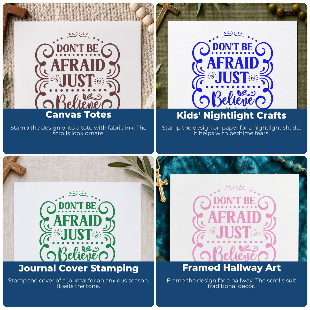 Christian rubber stamp ideas for gift tags, faith mail art, planners, and Sunday school crafts with Bible verses and words.