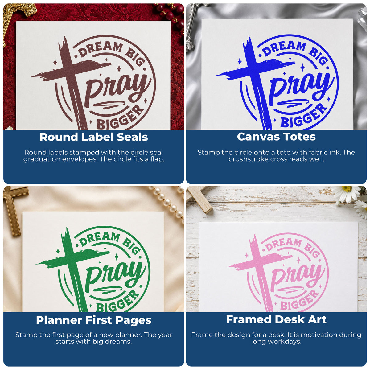 Christian rubber stamp ideas for gift tags, faith mail art, planners, and Sunday school crafts with Bible verses and uplifting words.