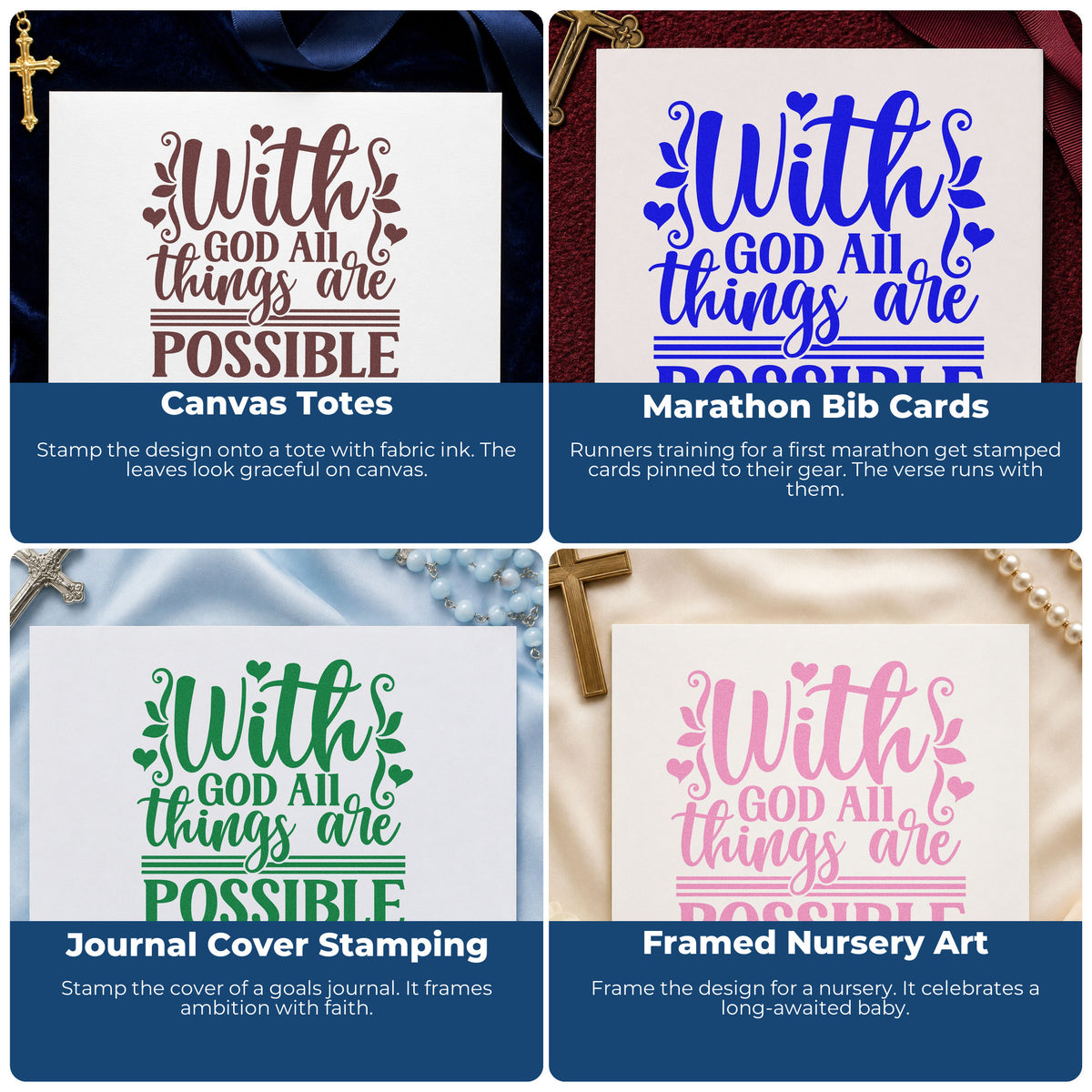 Christian rubber stamp ideas for gift tags, faith mail art, planners, and Sunday school crafts with Bible verses and religious designs.