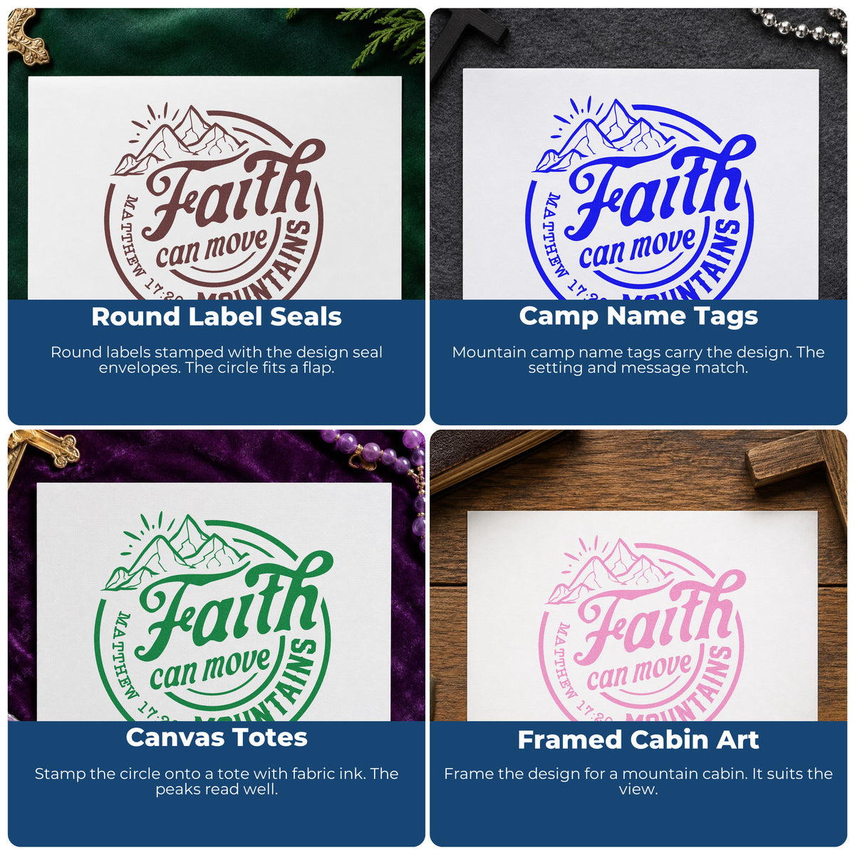 Christian rubber stamp ideas for gift tags, faith-themed mail art, planners, and Sunday school crafts with scripture designs.