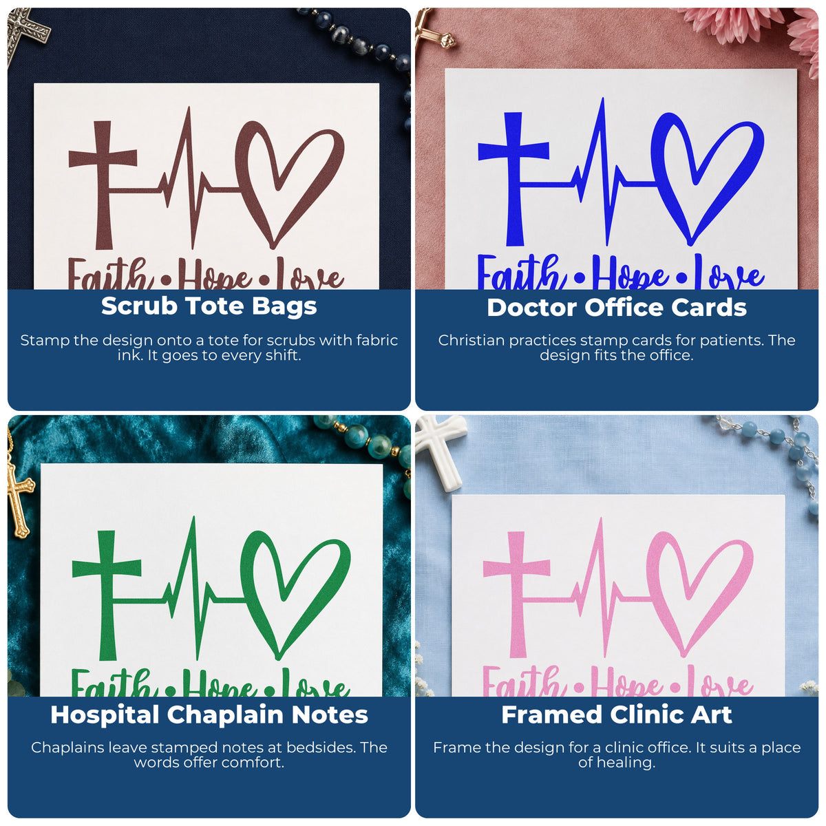 Christian rubber stamp collage for gift tags, faith mail art, planners, and Sunday school crafts with scripture and inspirational words.