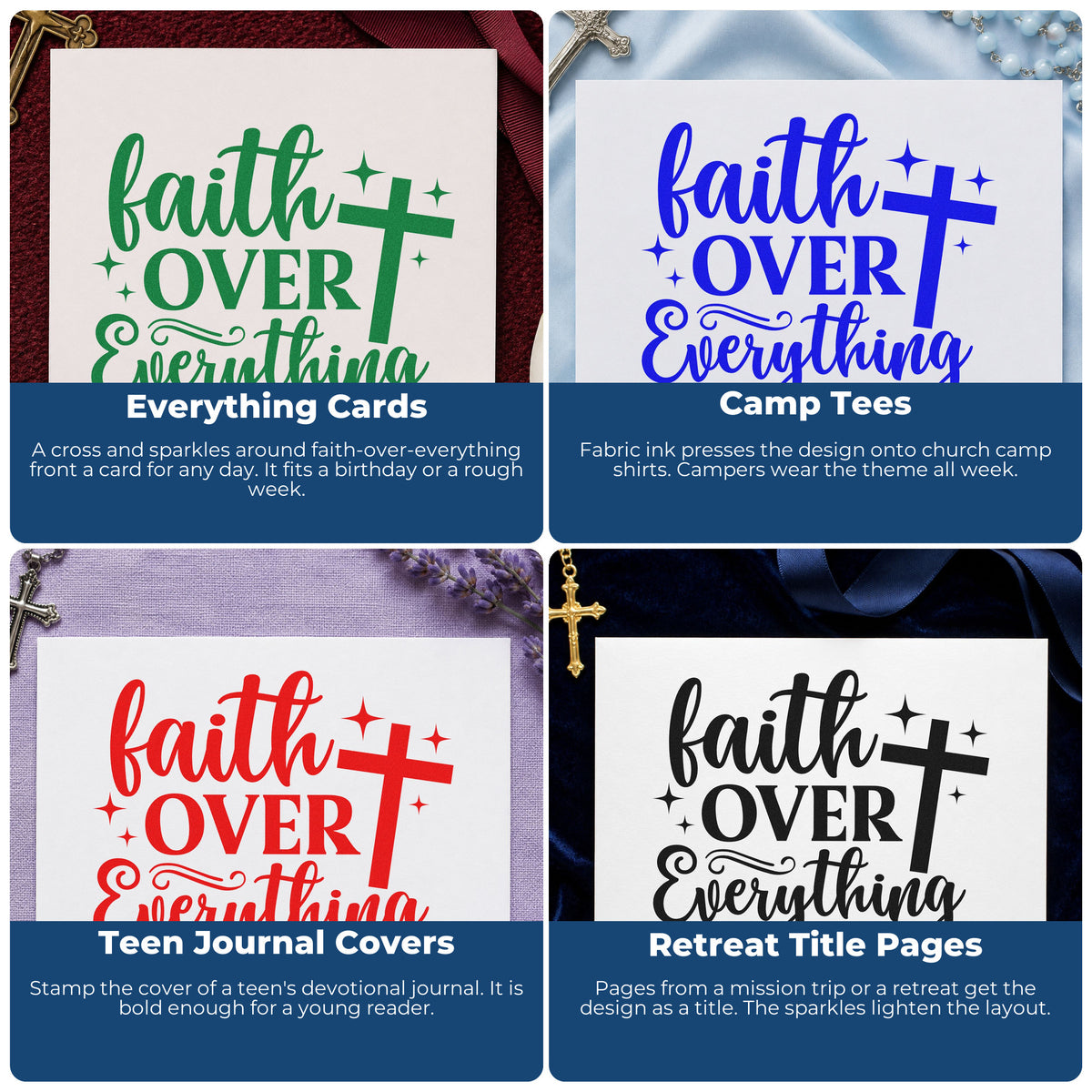 Christian rubber stamp designs for Bible journaling, prayer cards, scrapbooking, and church event favors.