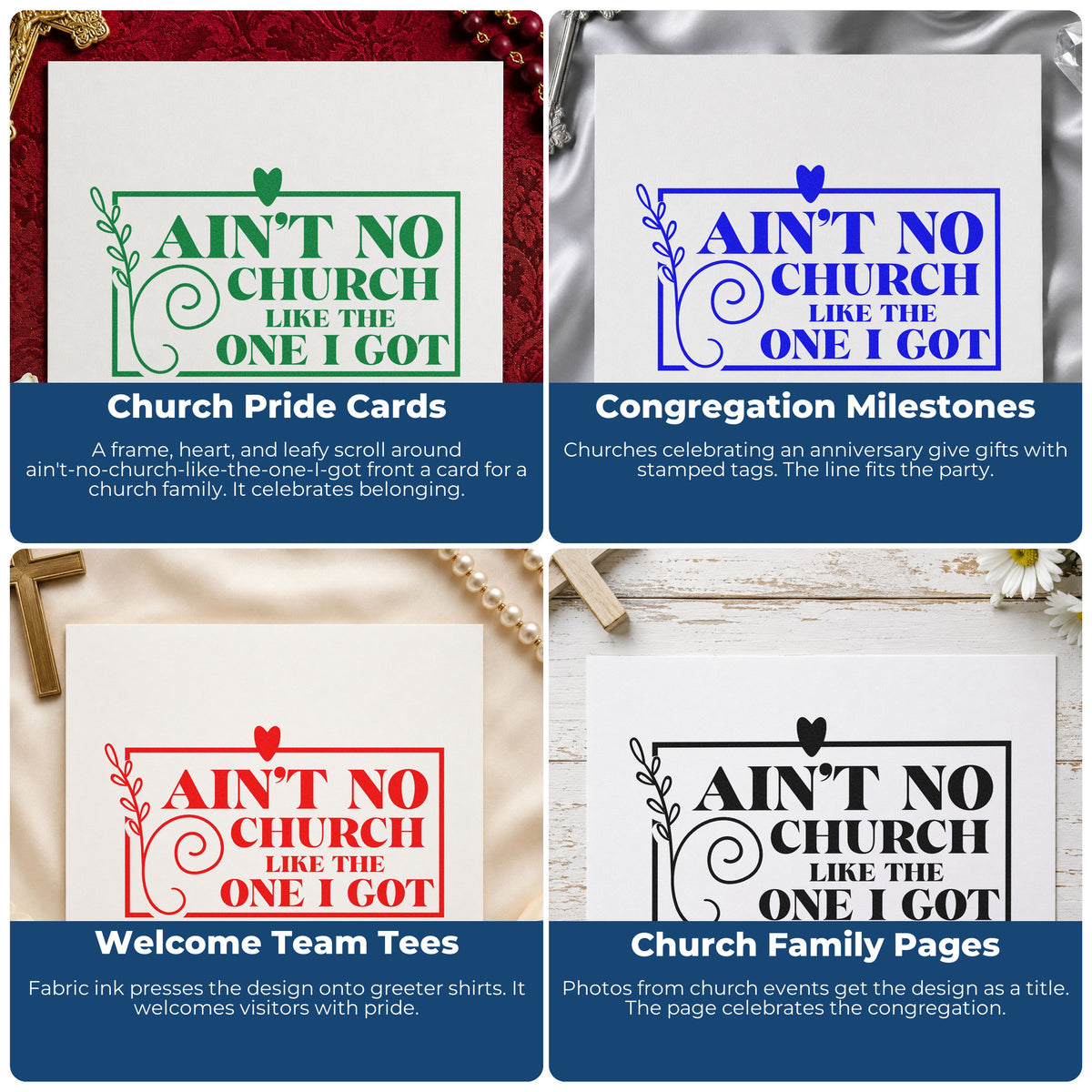 Christian rubber stamps shown for Bible journaling, prayer cards, faith scrapbooking, and church event favors with scripture designs.