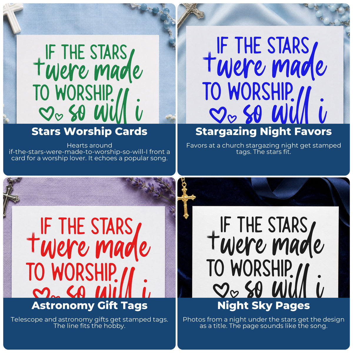 Christian rubber stamps for Bible journaling, prayer cards, faith scrapbooking, and church event favors.